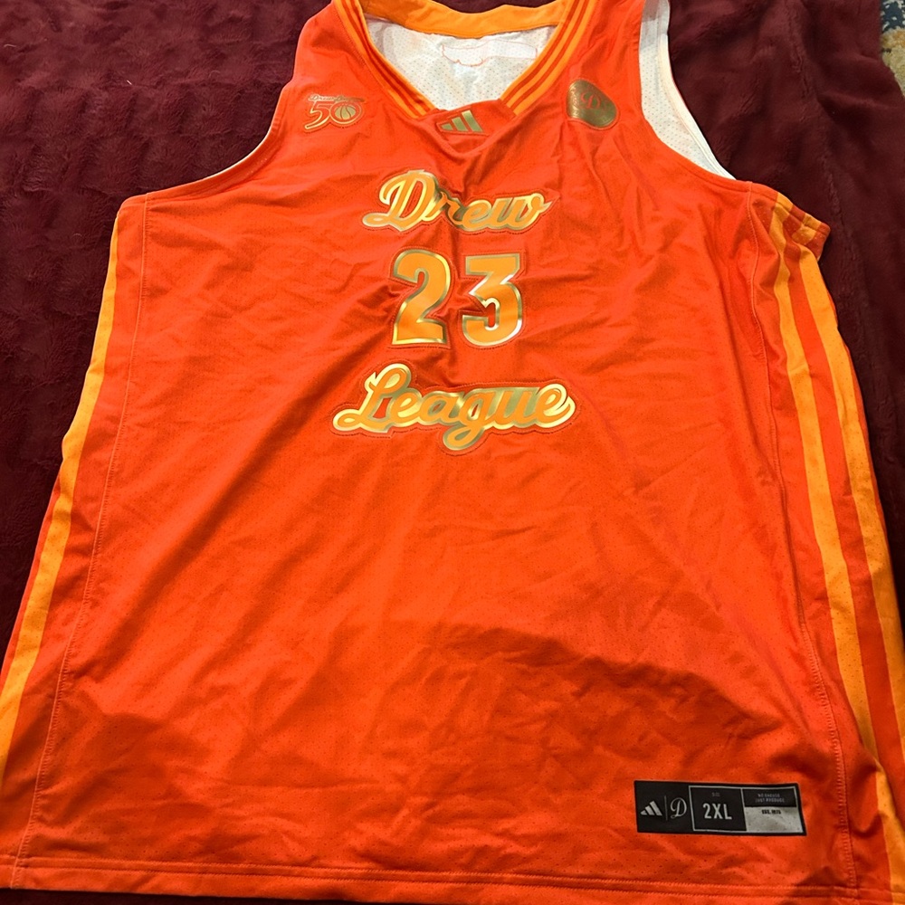 Authentic as is Drew League Orange Basketball Jersey